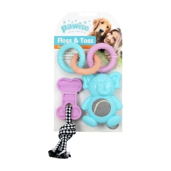 Pawise Kit de jouets chiot Floss & Toss — os et corde
